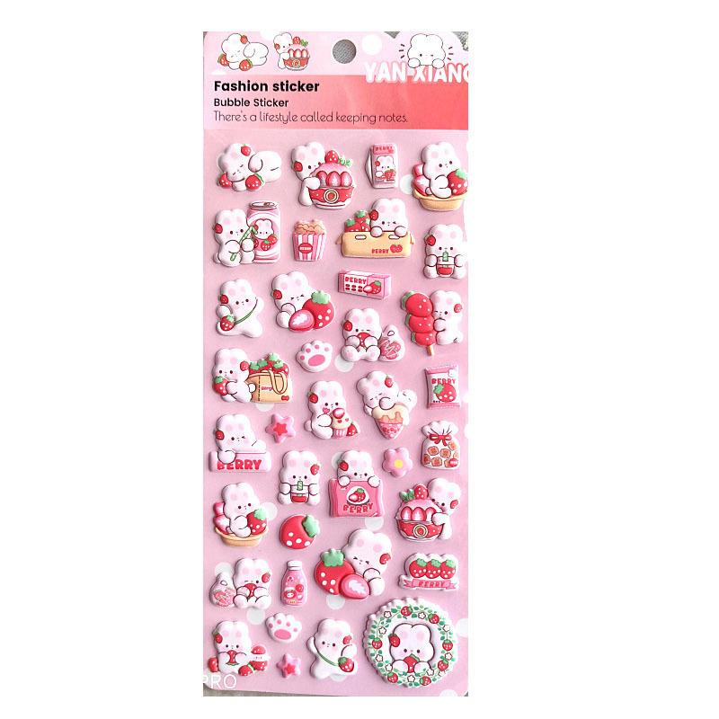 Adesivo in Schiuma Tridimensionale EVA Cartone Animato per Bambini Coniglietto Fragola Morbido Carino Ragazza Manuale Diario Adesivo Decorativo