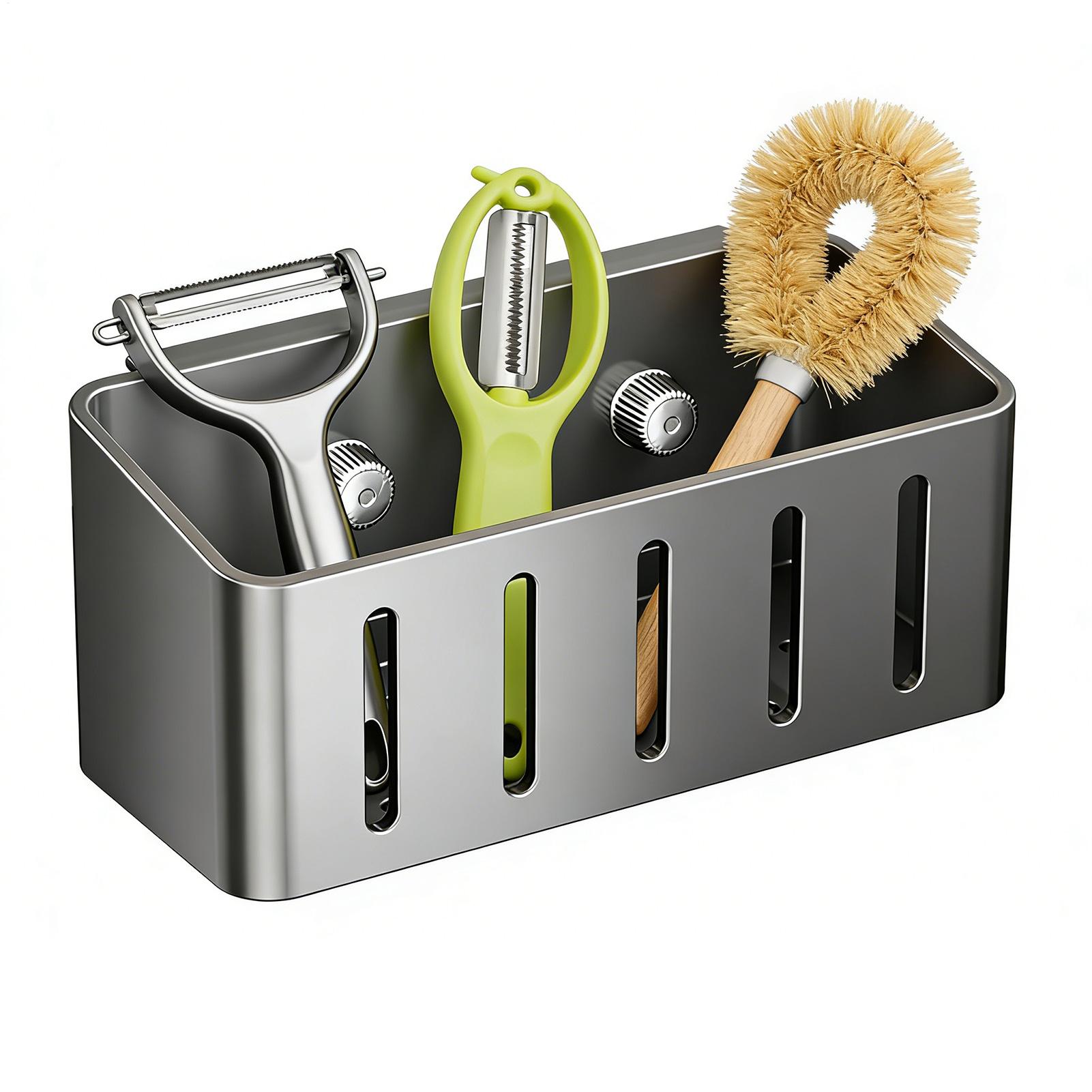 Suction Cup Carbon Steel Sink Drain Rack Wall Mounted Sponge Holder Suction Cup Sink Drainage Storage For Kitchen Bathroom CN