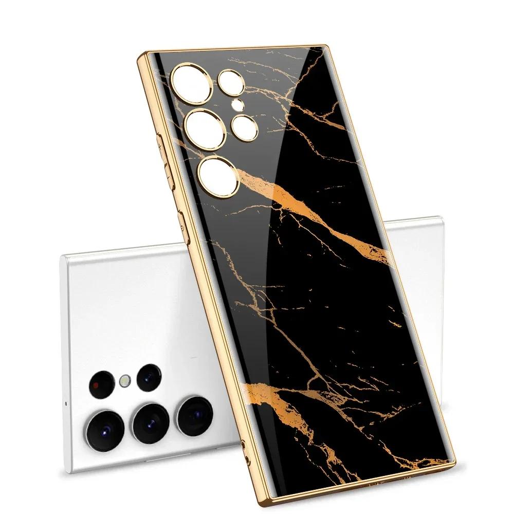 Pouzdro z malovaného tvrzeného skla pro Samsung Galaxy S24 S23 Ultra Luxusní pokovení Měkký okraj Ochranný kryt pro pouzdro Galaxy S24 Ultra