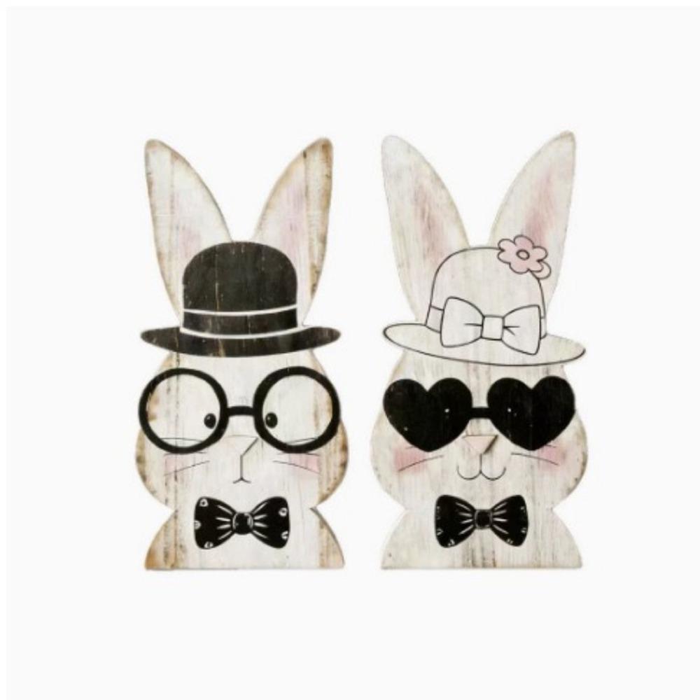 

2 Pieces Cartoon Easter Bunny Figurine with Glasses Nordic Style Couple Bunny Figurine Workplace 2 Pieces