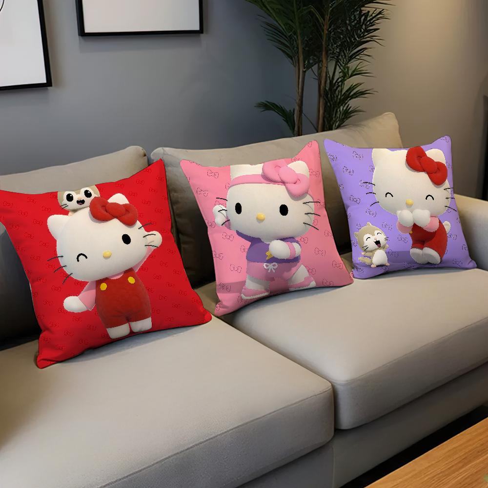 Kawaii Cartoon Cat H-Hello K-Kitty Cute Art Sro Comfortable Soft Pillow Case For Sofa Living Room Home Decor Protective Covers