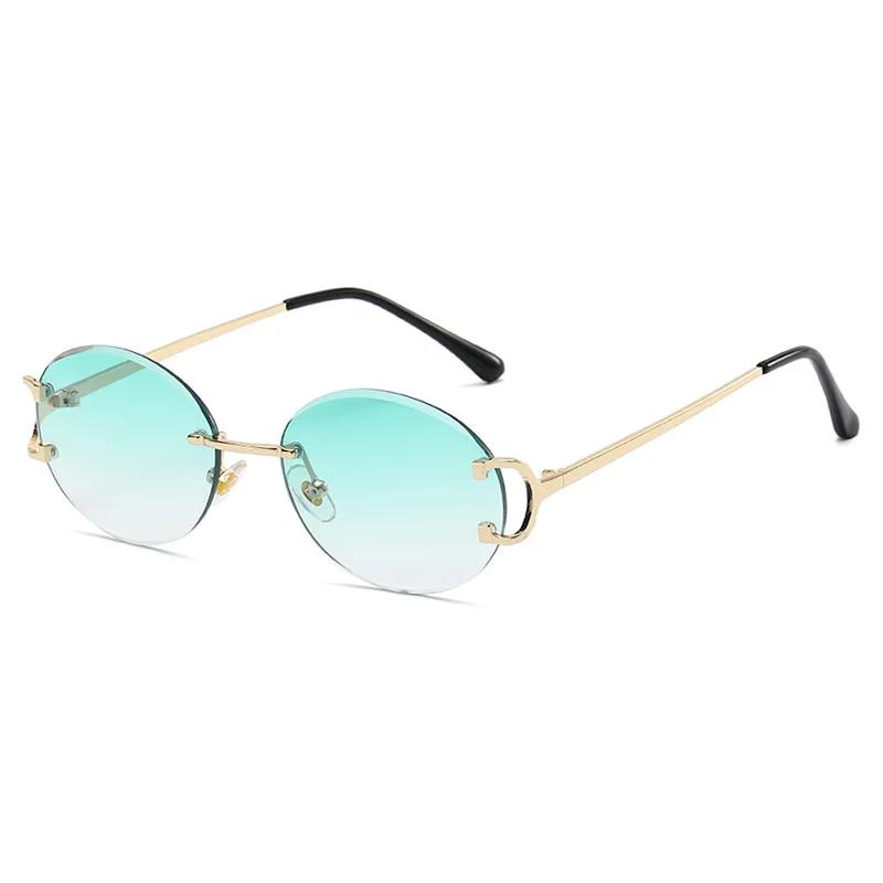 Trendy Pink Rimless Sunglasses For Women Summer UV400 Protection Oval Fashion Designer Shades Women Sun Glasses