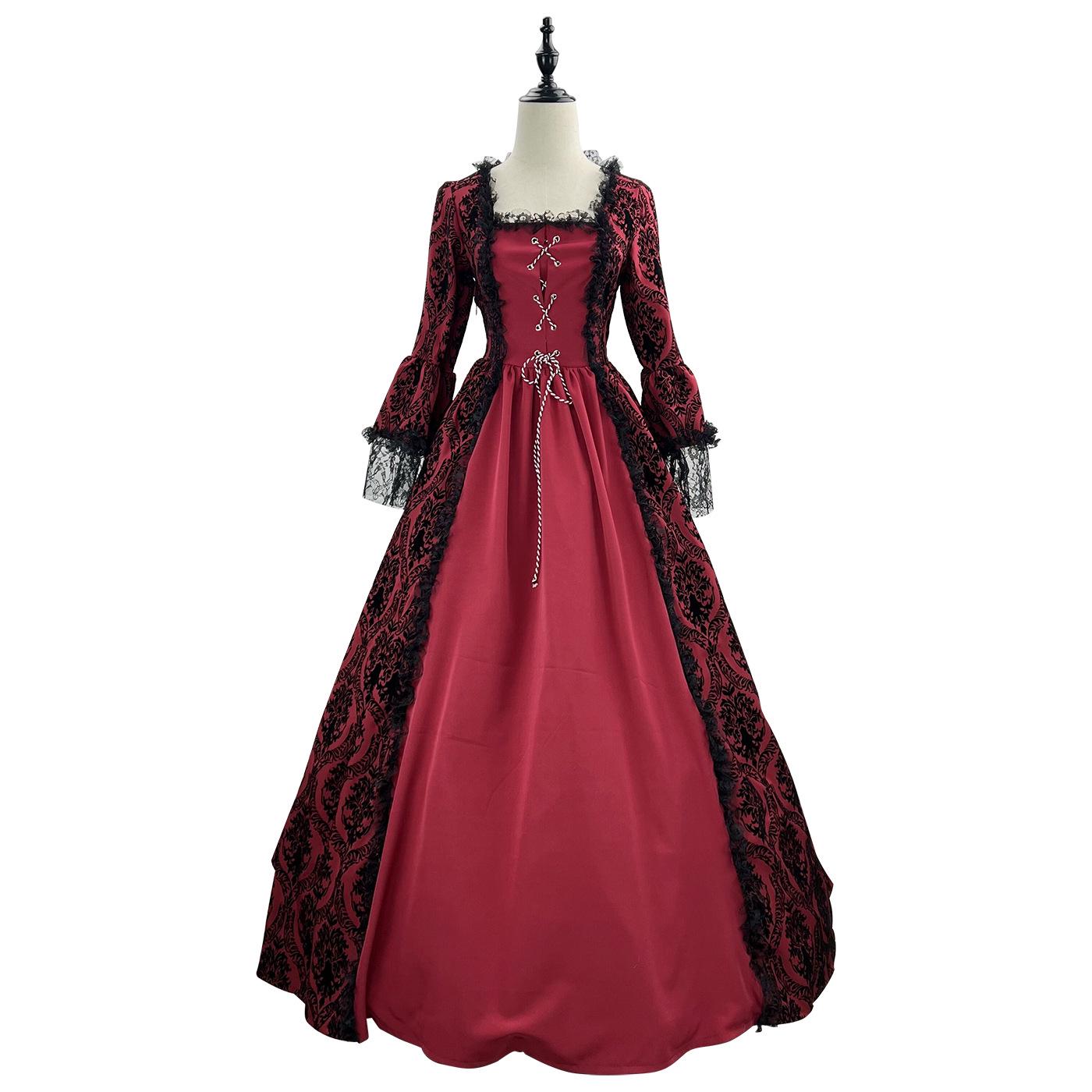 

Vintage Lace Patchwork Bell Sleeve Medieval Court Dress XL