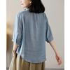 Blouse for Sleeve Cotton Thin Large Short Button Forest Everyday [Ailiyumo] Women, 5/8 Shirt, Linen, Top, Size, Summer, Plain, Length, Down, Natural,