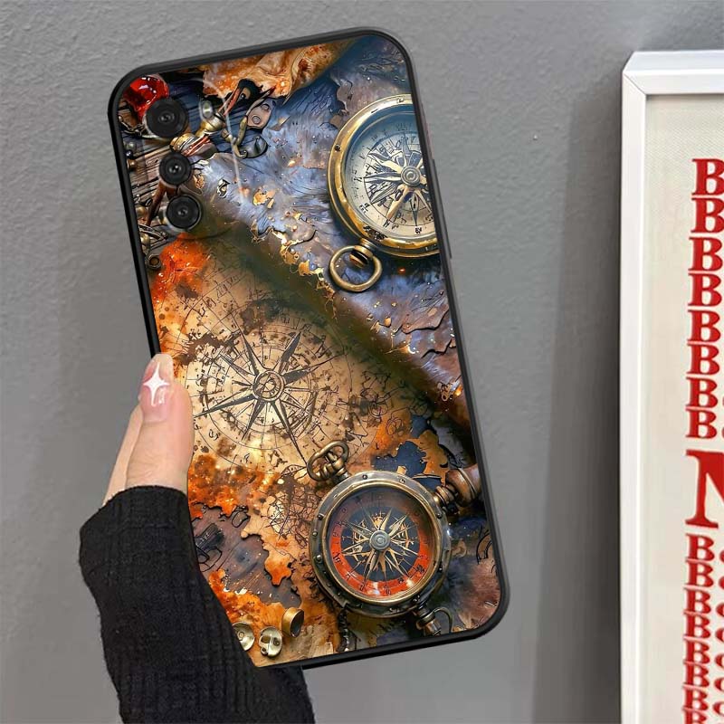 Vintage Compass Illustration Phone Case For Motorola G85 Edge 50 G24 G35 G14 G04 40 G72 G34 G G54 G13 G32 5G Black