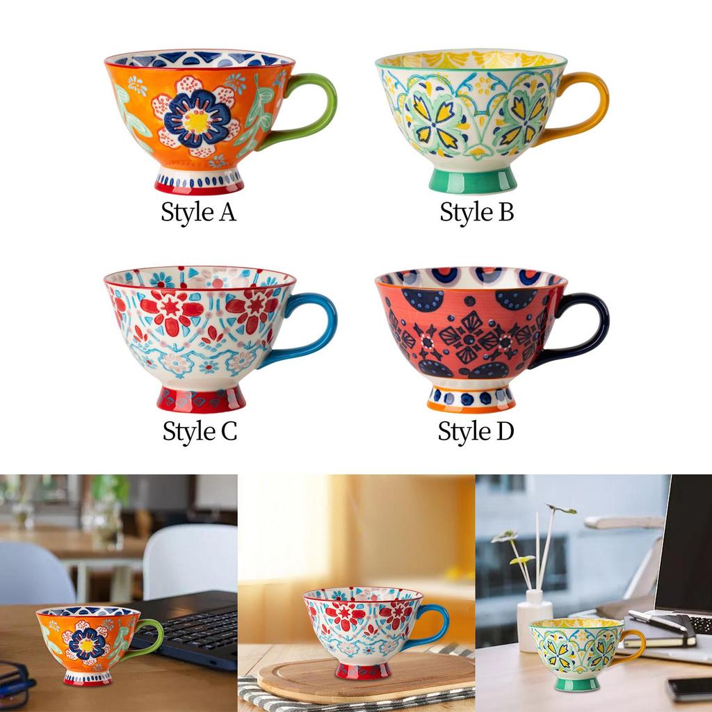 Ceramic Cup Porcelain Tea Cups Pastoral Style Creative 420ml Coffee Mug for Breakfast Water Cappuccino Hot Chocolate Milk