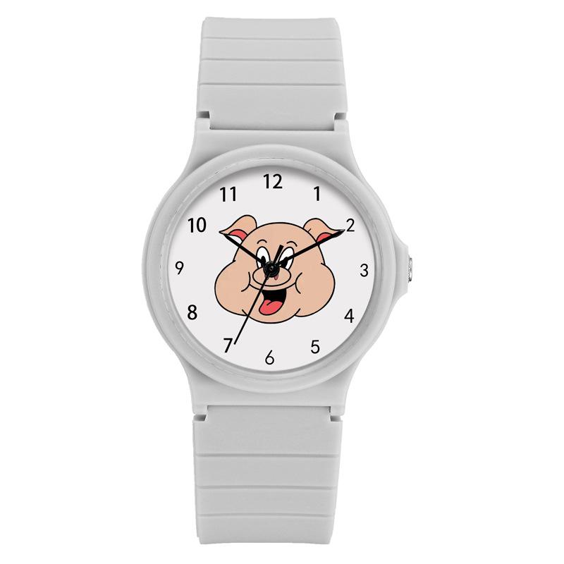 

Cartoon Pink Pig Head Piglet Watch Movie Student Waterproof Silicone Quartz Watch серый