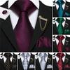 Fashion Tie Hanky Cufflinks Brooch Pin for Men Plaids Check Striped Silk Necktie Set