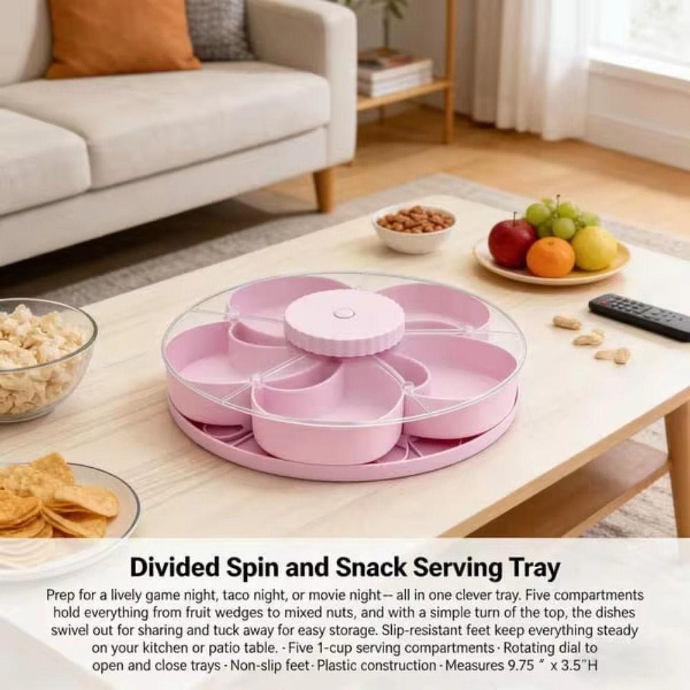 Multi Grid Rotating Snack Tray Divided Spins Candy Nut Storage Snack Box Container  for Home,Picnic