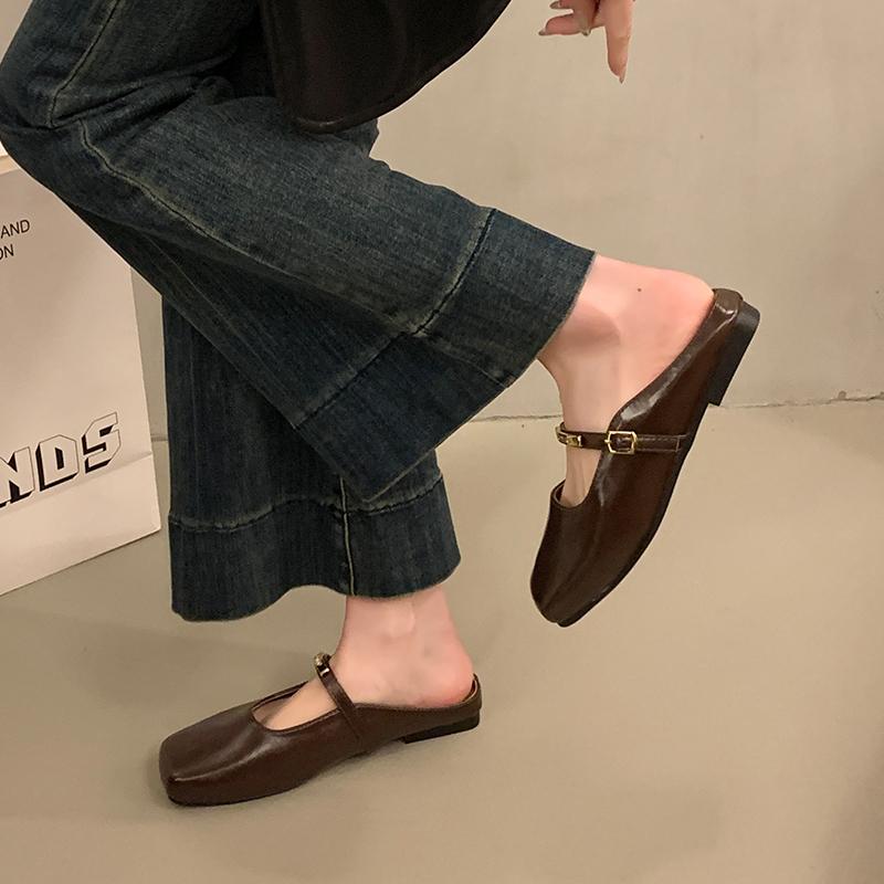 Summers New Style Women Cover Toe Mules Slippers Fashion Shallow Slip On Slide Ladies Women's Elegant Dress Shoes Zapatos Mujer