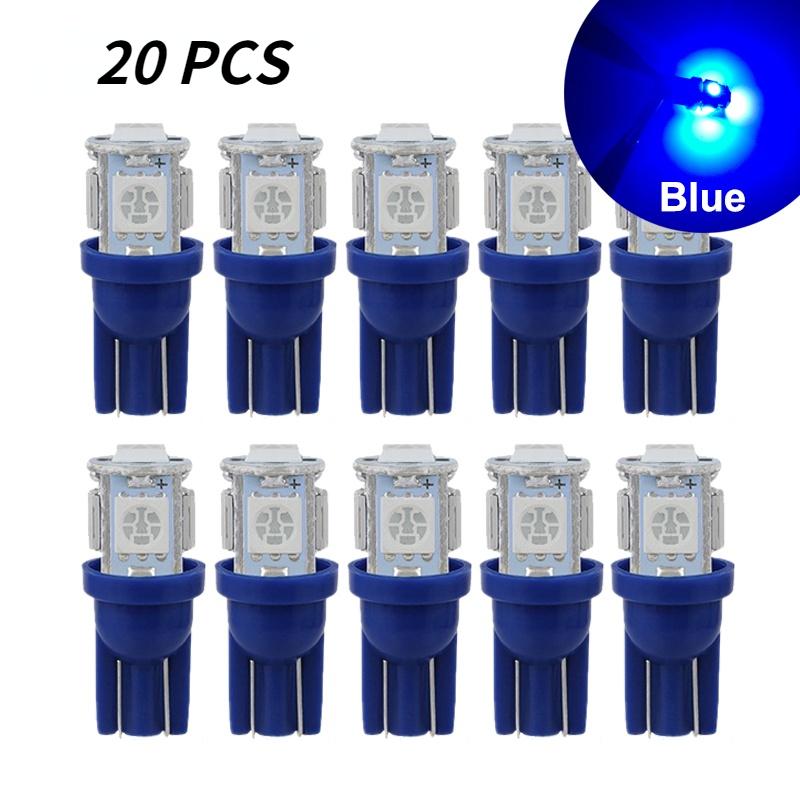 20 шт. 12 В T10/W5W 5050 SMD 7500K Внутренняя купольная лампа для чтения автомобиля Боковая клиновая лампа багажника синий