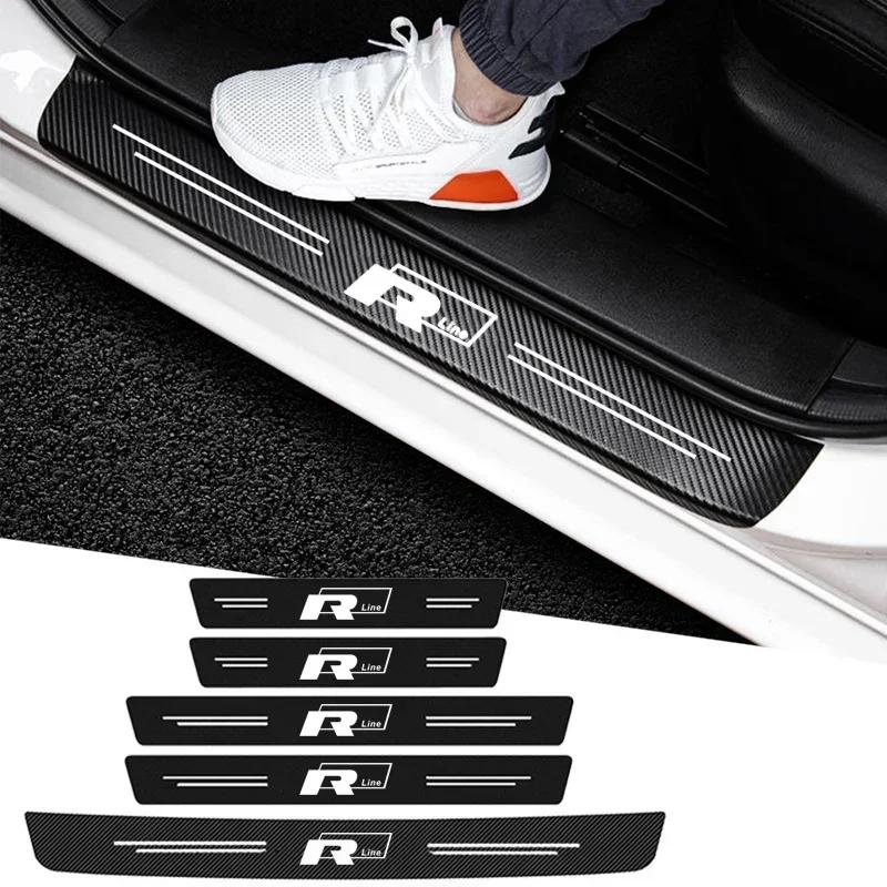 2026 Hot VOLKSWAGEN Carbon Fiber Car Door Sill Protector Stickers for Volkswagen VW Rline R Line Polo Touran Tiguan Jetta T5 Gol zf7