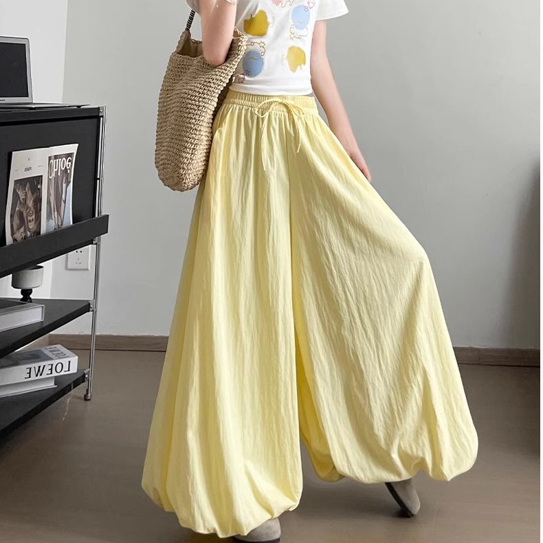 

Spring Yellow Flower Bud Skirt Pants Women s Summer New High Waisted, Loose Fit Trousers, Slimming and Drooping Lantern Pants, Casual Wide Leg Pants XL жовтий