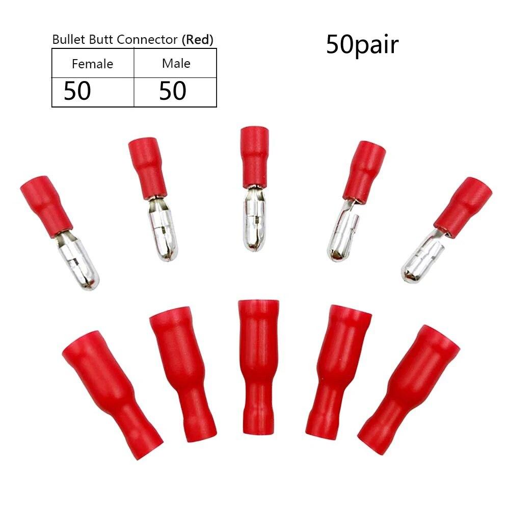 50pcs Assorted Insulated Female & Male Crimp Wire Terminals Brass Insulated Male Female Bullet Quick Splice Wire Terminals Wire