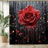Red Rose with Glitter Drips Waterproof Mildew-Resistant Shower Curtain -Romantic Design for a Stunning Bathroom Décor Experience