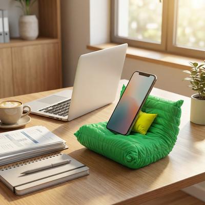 Sofa-Shaped Phone Stand | Cozy & Stylish Desktop Ornament for Desk, Bedside & Studio | Rotating Feature, Made of Plastic