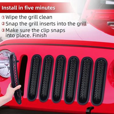 Car Grill Inserts Front Mesh Grille Cover Clip-in Guard Trim Compatible For 2007-2018 JK Exterior Accessories