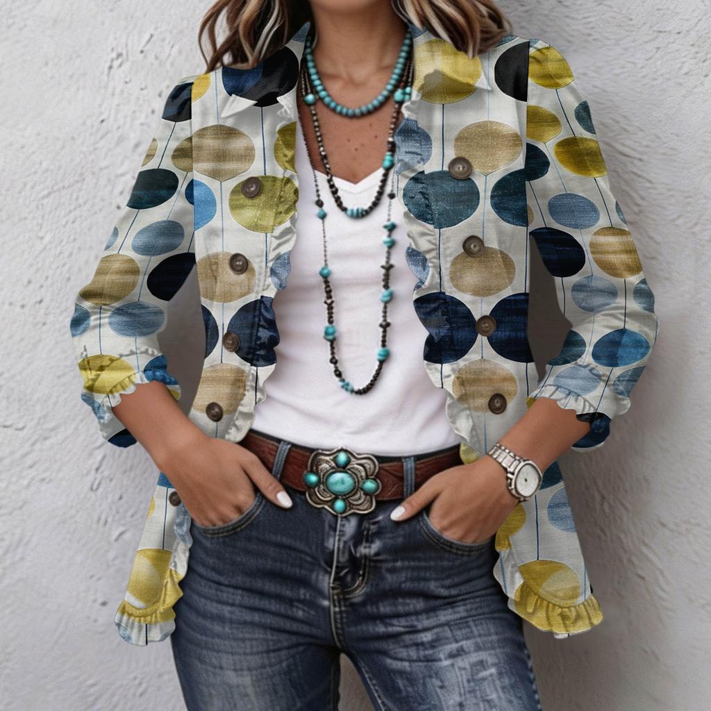 Women's Fashion Floral Print Long Sleeve Ruffle Button Down Blouse for Casual Wear