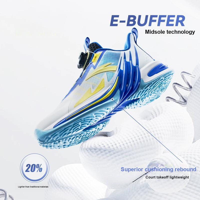 Anta Whirlwind Mesh Durable Breathable High-Top Kids Basketball Shoes Kids sneaker Bright-Blue White 312321118H-5