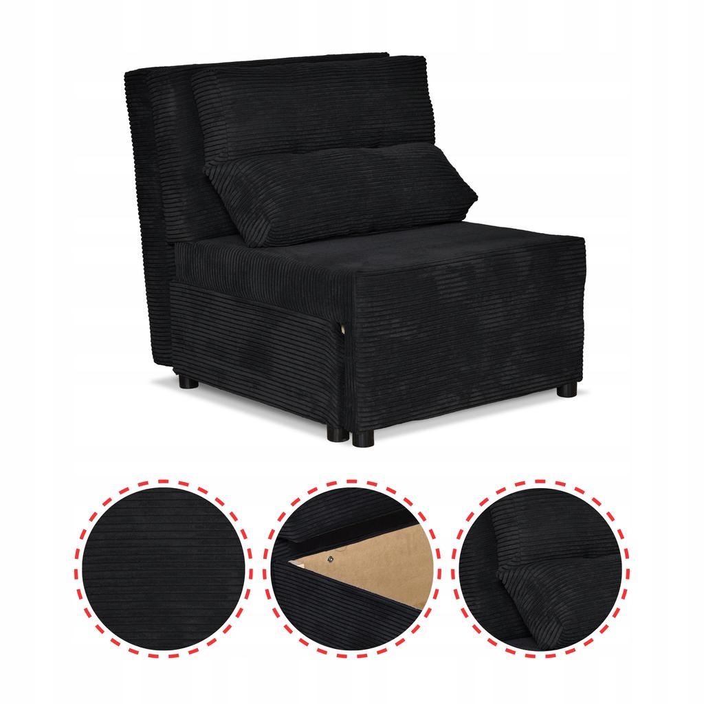Fold-out Armchair Sleeping Function KIMO Bedding Container Family Furniture Black