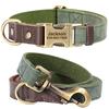 Personalized Leather Dog Collar and Leash Set Custom Engraved Nameplate ID Tag for Small Medium Large Dogs