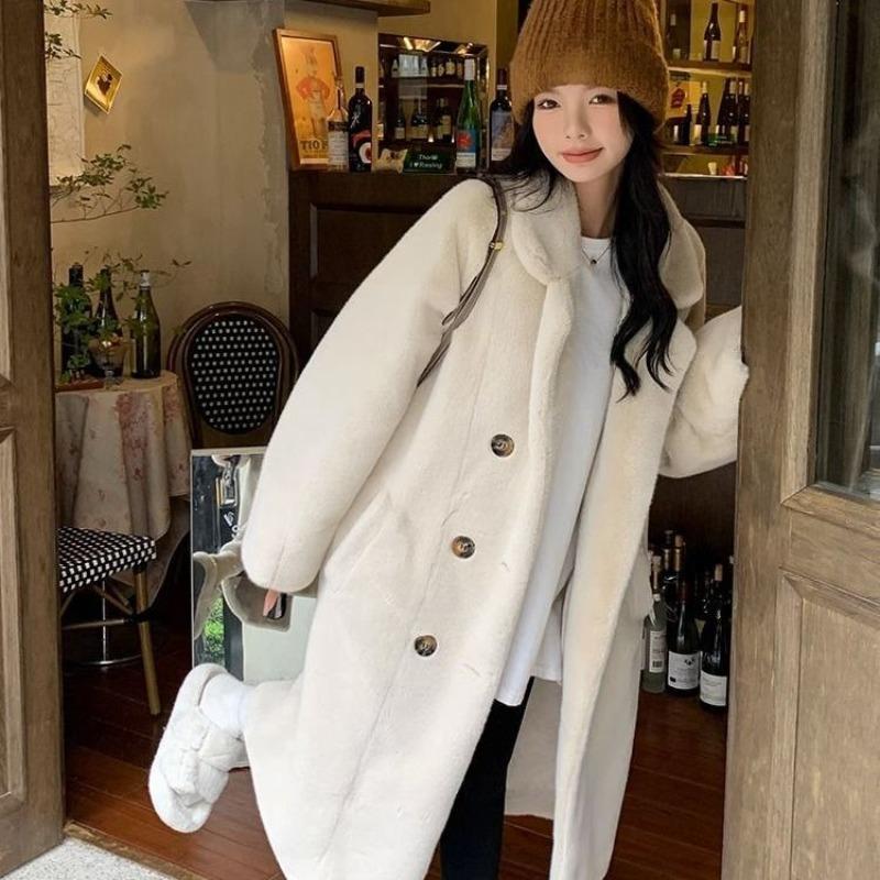Long Loose Thickened Fur One-piece Suit Collar Coat Women's Coat