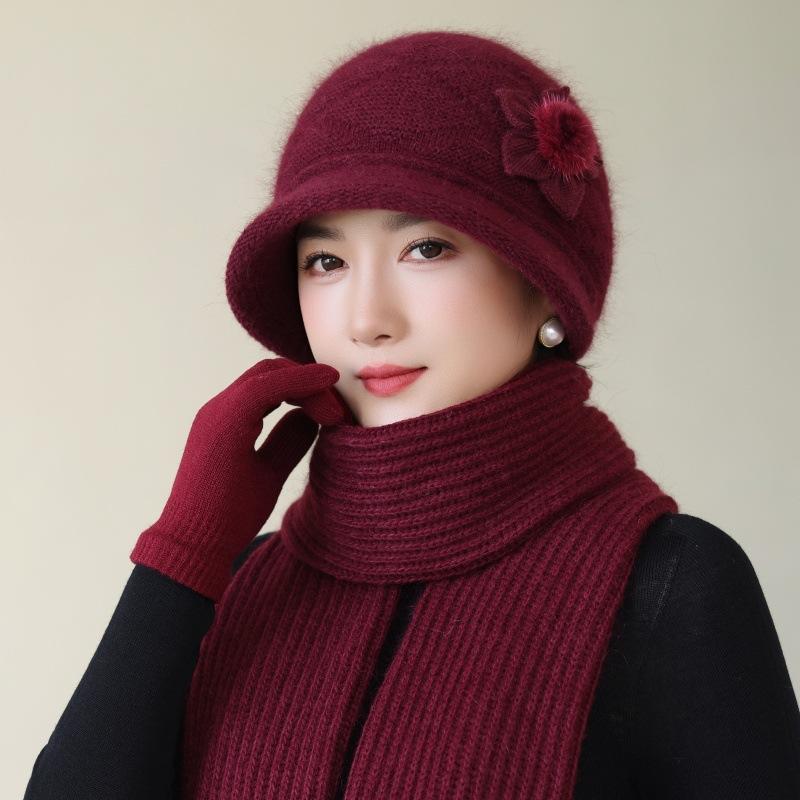 Warm Scarf Ear Protection Hat Middle Aged and Elderly Mother's Cold Protection  Old Lady's Cotton Hat  Elderly Woolen Hat  Women's Winter