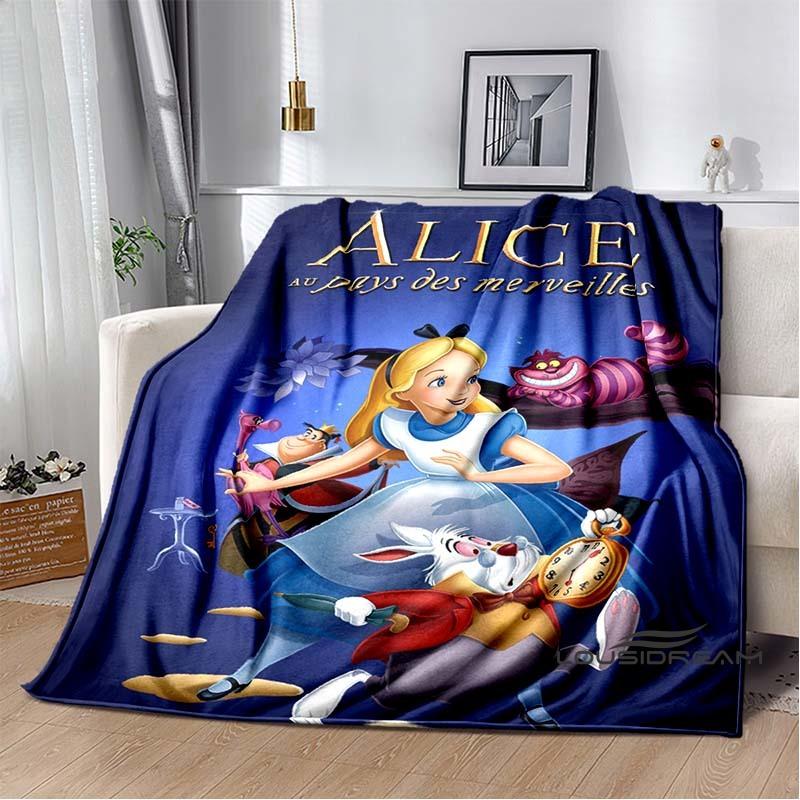 Alice in Wonderland Cartoon Print Plush Blanket, Extra Large Size, Warm and Comfortable, Suitable for Bed and Sofa Decoration.