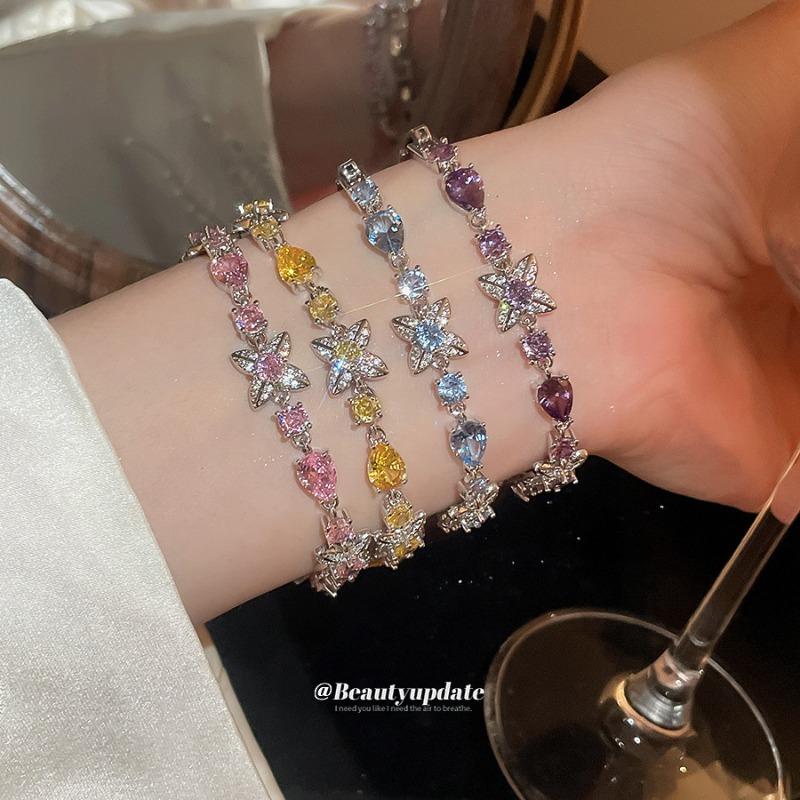 Symphony Starlight~ Super Sparkling Zircon Flower Bracelet Light Luxury High-end Exquisite Bracelet Sweet ins Wind Versatile Jewelry