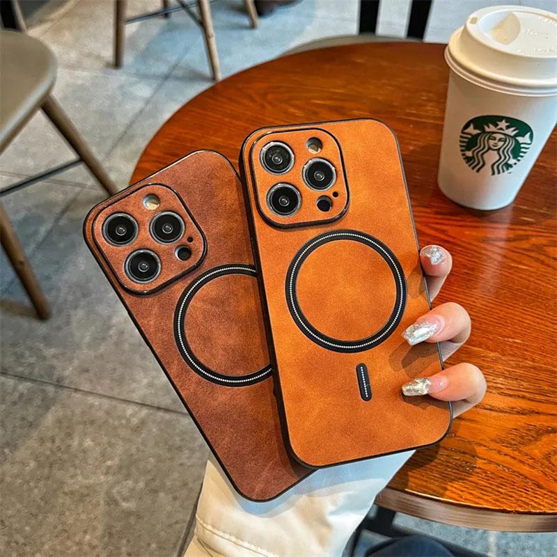 Luxusní kožené magnetické pouzdro pro Magsafe pro iPhone 15 14 Plus 13 11 12 Pro Max Plyšový matný kryt pro bezdrátové nabíjení Příslušenství