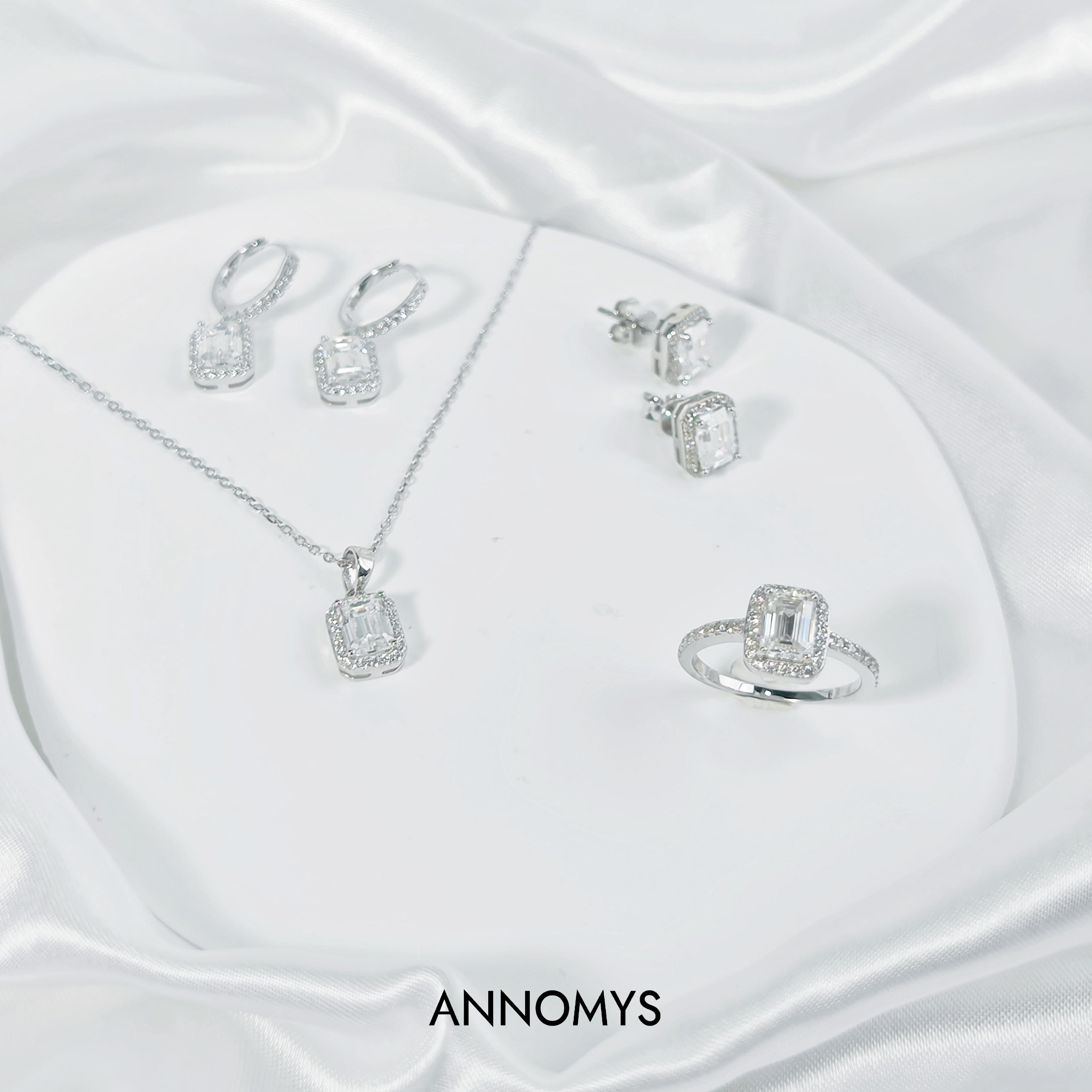 Hot Sale Fashion 925 Sterling Silver Moissanite Jewelry Set for Women Emerald Cut Diamond Rings Earrings Necklace Fine Jewelry Stud Earrings(Total 1CT)