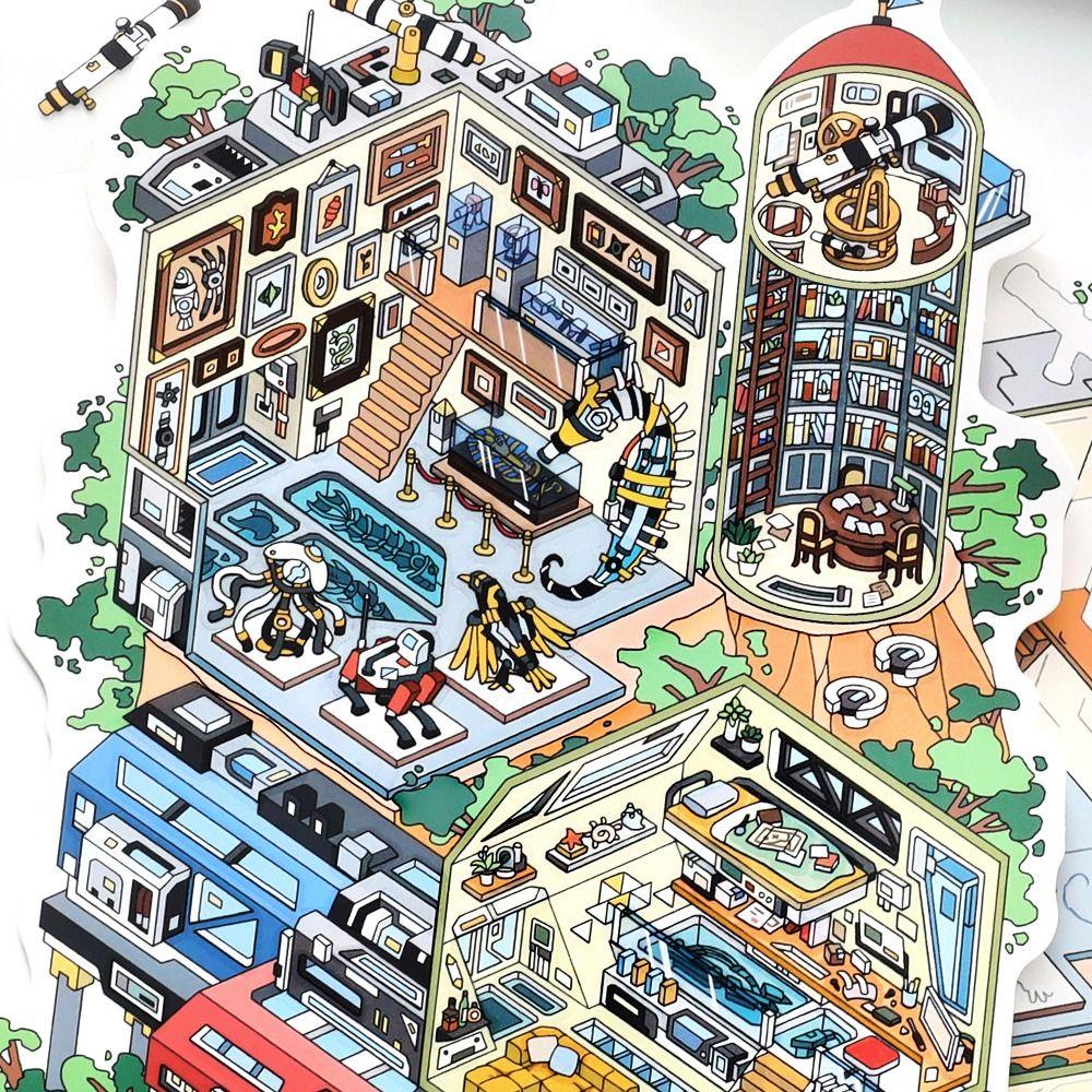 Open Today Series Miniature Landscape Sticker DIY PET Cabin Scene Sticker Stress Relief Cartoon 3D Landscape Sticker Gift