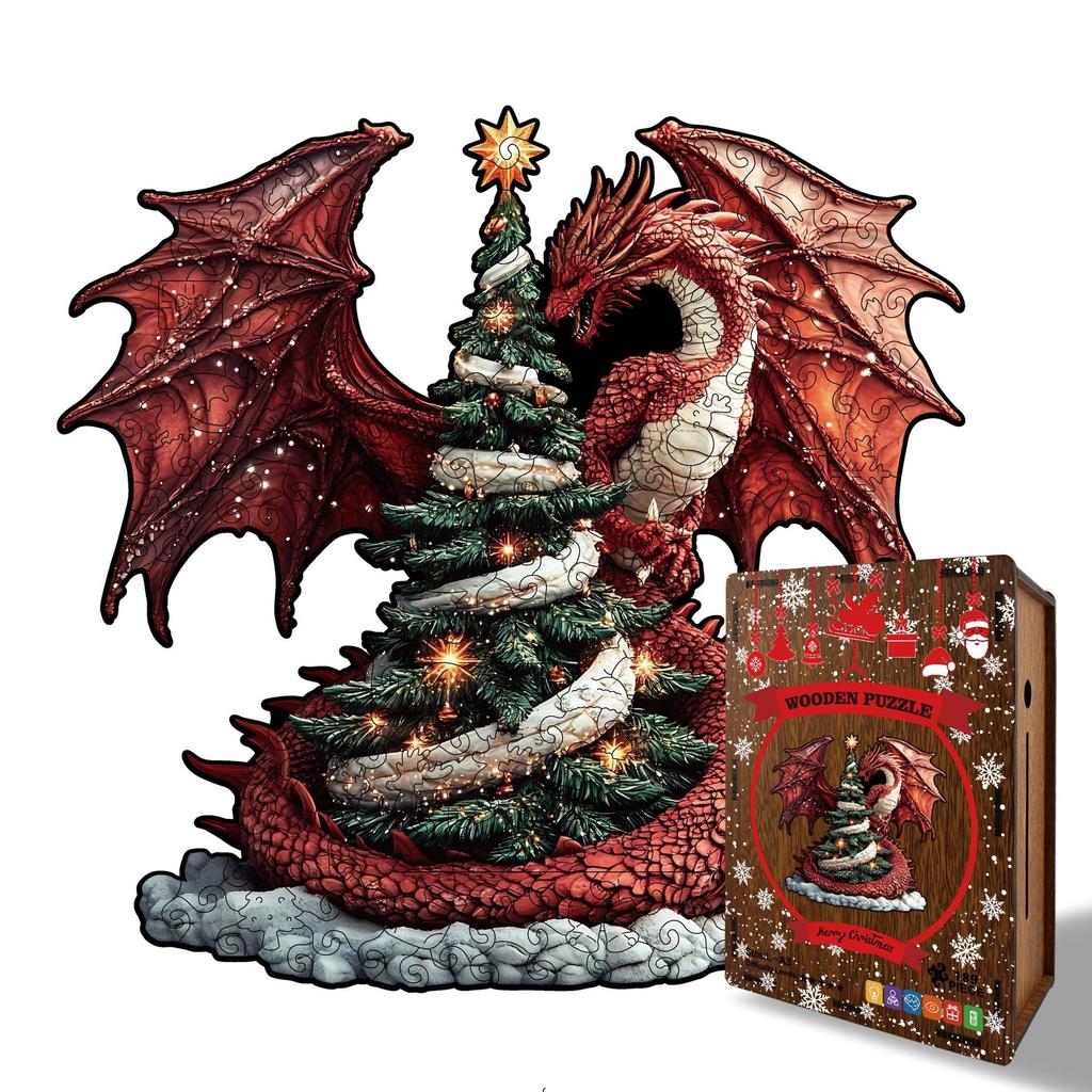 Weihnachtsdrachen Puzzle Holz Spezialform Puzzle Spielzeug Sparschwein Original Entspannungs Puzzle