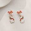 Korean Fashion Bow Cute Animal Kitten Dangle Earrings for Women Sweet Flower Rabbit Asymmetric Tassel Earrings Party Jewelry
