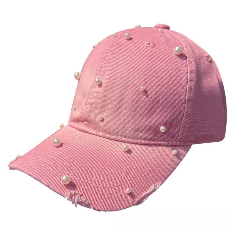 Cotton Baseball Cap With Pearl Embellishments For Summer Sun Protection