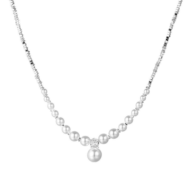 Elegant French Silver & Pearl Pendant Necklace for Women - Luxury Clavicle Chain, Perfect Seaside Accessory