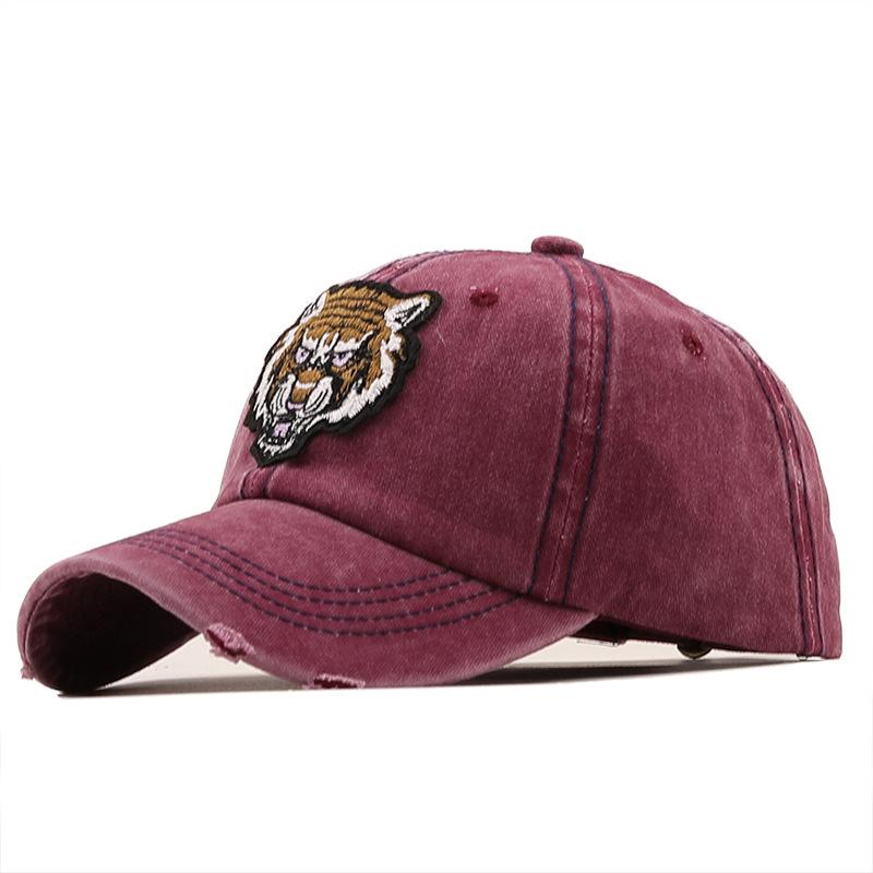 Cappello da sole con ricamo testa di tigre cappellino da baseball da donna cotone puro lavato da uomo cappellino da esterno per il tempo libero europeo e americano