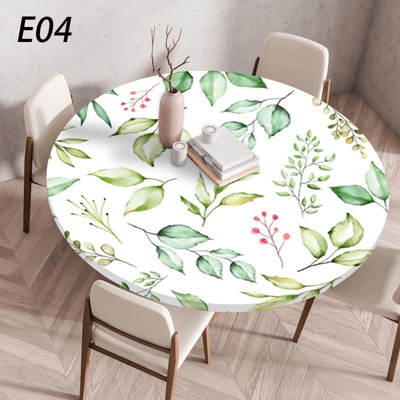 Round Table Cover Waterproof Dustproof Plant Printing Elastic Band Tablecloth Wedding Party Table Cover Kitchen Dining Decor