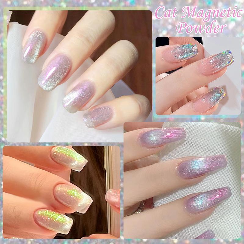 NICOLE DIARY Aurora Cat Magnetic Nail Powder Blue Purple Glitter Pearl Pigment For UV Gel Polish Dust Nail Supplies