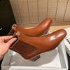 French Square Head Medium Heel Thick Heel Short Boots Women's 2025 Autumn and Winter New Korean Version of Cowhide Simple and Versatile Elastic