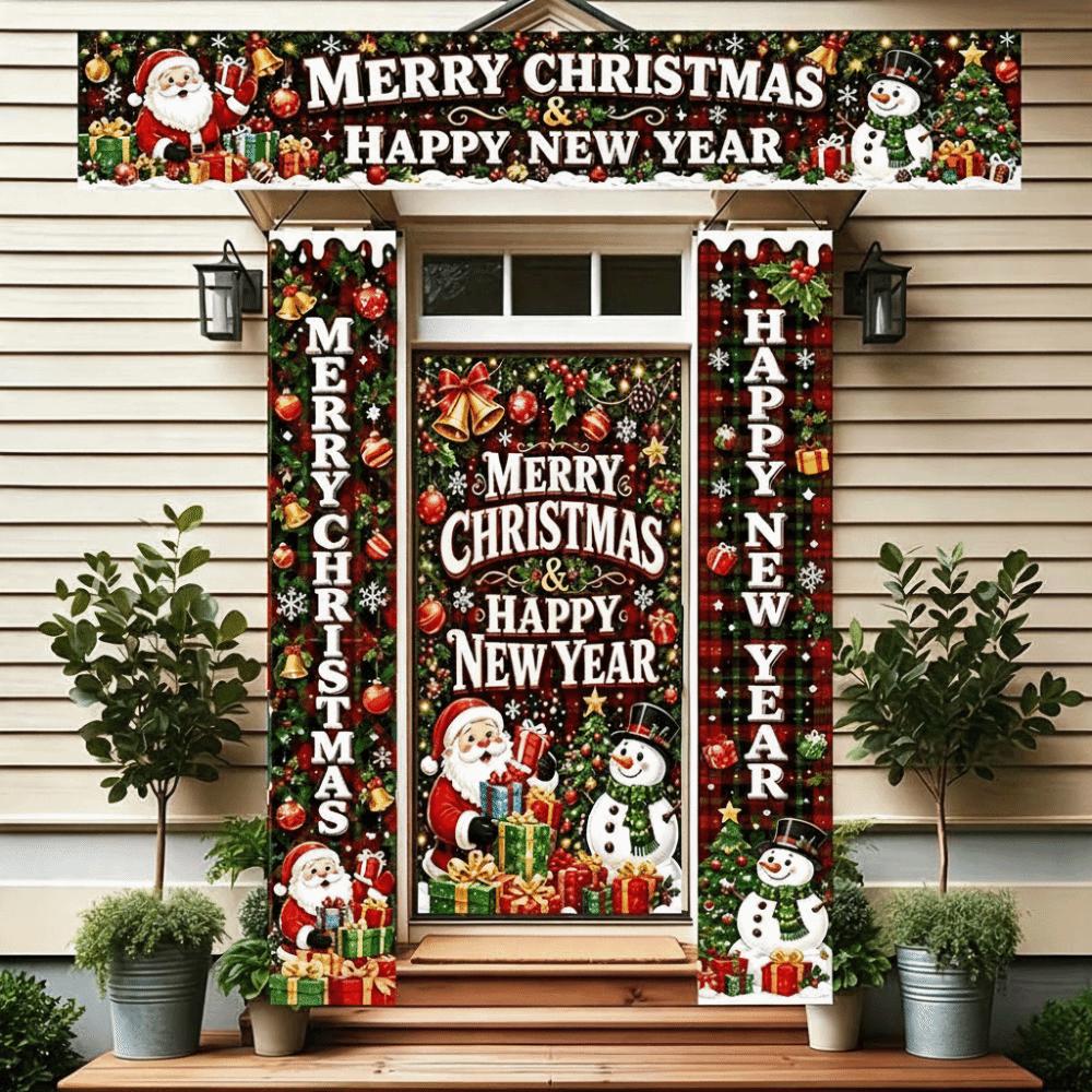 Snowman Design Christmas Door Banner Polyester Material Christmas Porch Banner Front Door Decor