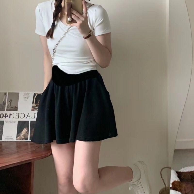 

Maternity Summer Black Wide-Leg Culottes with Adjustable Tummy Support M [80-105 lbs]