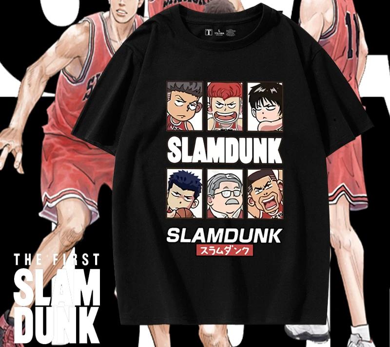 Summer men's cartoon Q-version Slam Dunk character short-sleeved T-shirt, casual 100% pure cotton short-sleeved top