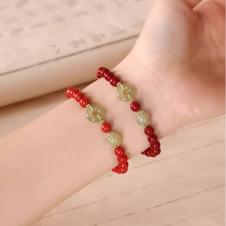 Echtes Zinnoberarmband für Damen, natürliches Hetian-Jade-Friedensschnallen-Armband für Herren, Nischen-Tierkreiszeichen-Schmuckgeschenk