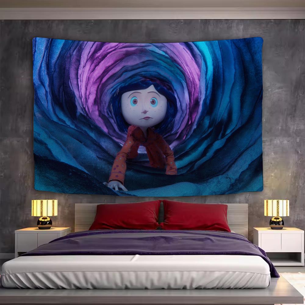 Funny Cool C-Coraline Film Cartoon Tapestry Background Hanging Cloth Bedroom Tapestry Room Decor Aesthetic Tapestry Wall Hanging