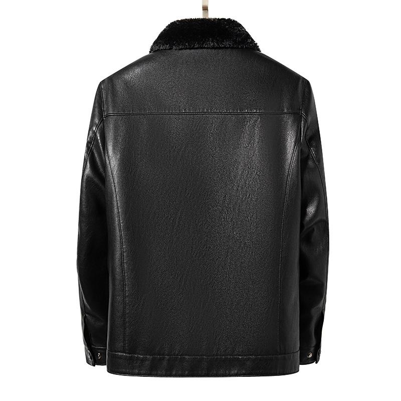 Winter New Men's Fur All-in-one Leather Jacket Men's Lapel Plus Velvet Thickened Leather Jacket Dad's Casual Jacket