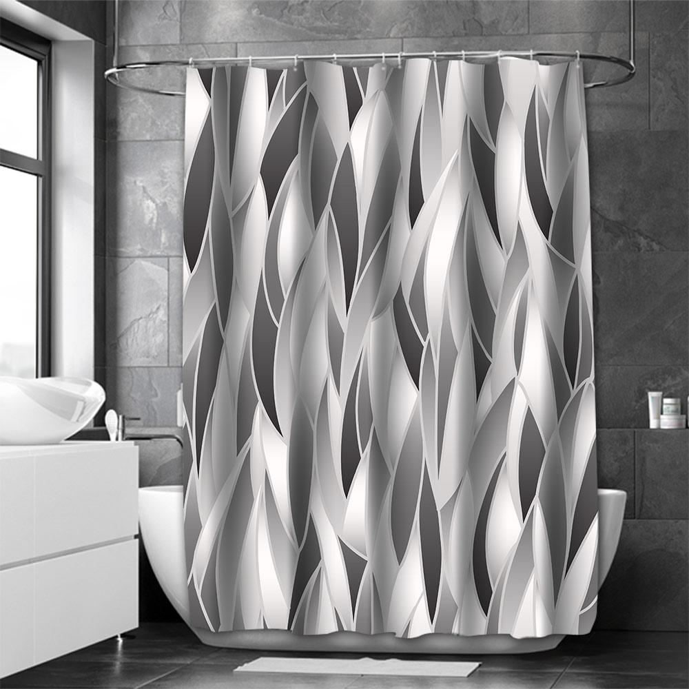 Abstract Geometric Bathing Curtain  Bathroom Nordic Green Leaf  Shower Curtain Waterproof With 12 Hooks Home Deco Free Ship