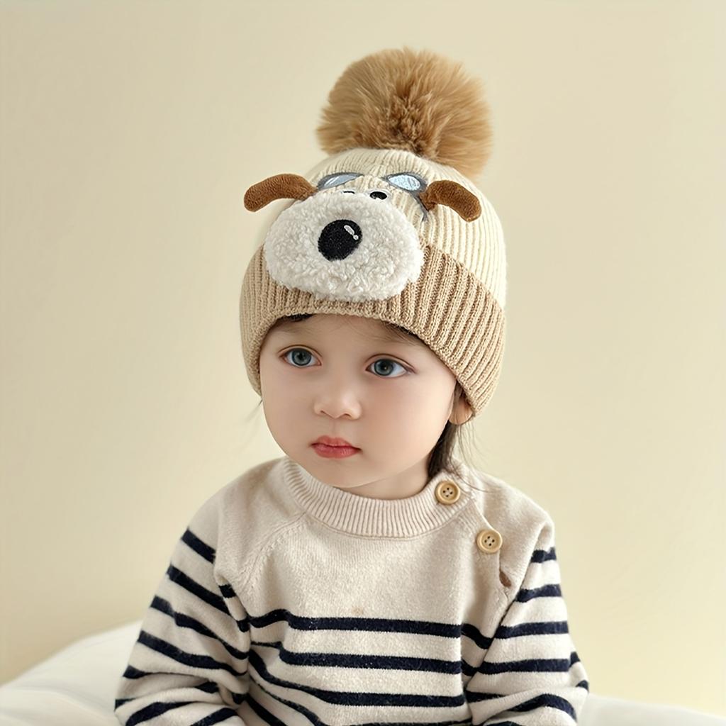 Winter Hat Ball Warm Double Layer Knit Beanie Cute Fashionable Soft Light Beige-Friendly Suitable for Outdoor Walking, Skiing