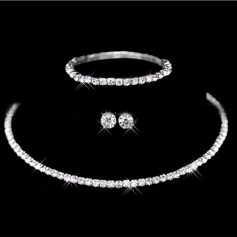 Elegant Silver-Plated Necklace, Earrings, and Bracelet Set for Women