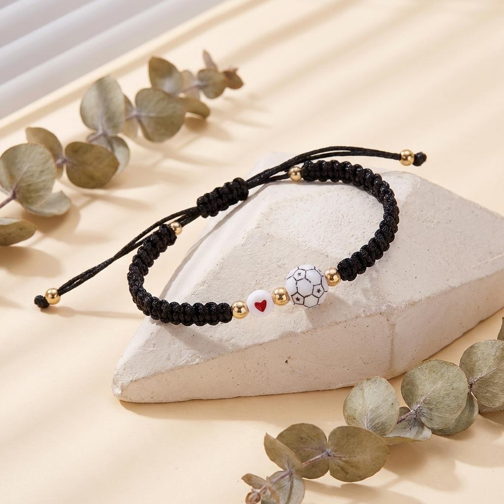 Fußballteam Armbänder Geschenk Handgeflochten Fußball Herz Anhänger Verstellbares Seil Saisonabschluss Partygeschenke Schmuck Geschenk